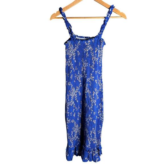 Faithfull The Brand Farah Smocked Midi Dress Cobalt Size S - Picture 5 of 7